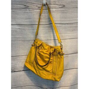 B. Makowsky Yellow Leather Tote Bag With Adjustable Strap & Handles